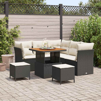 Set Divano da Giardino 8 pz 5-Numero di posti Nero e Crema