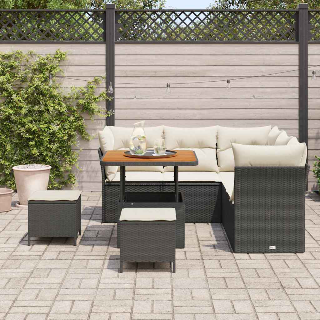 Set Divano da Giardino 8 pz 5-Numero di posti Nero e Crema