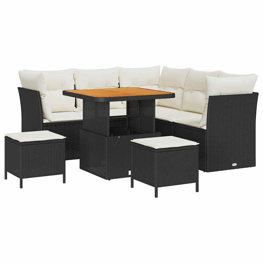 Set Divano da Giardino 8 pz 5-Numero di posti Nero e Crema