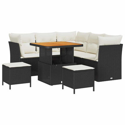 Set Divano da Giardino 8 pz 5-Numero di posti Nero e Crema