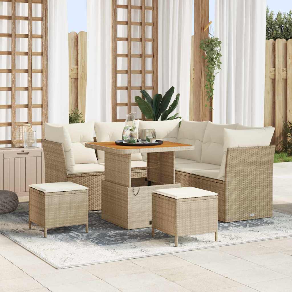 Set Divano da Giardino 8 pz 5-Numero di posti Beige e Crema