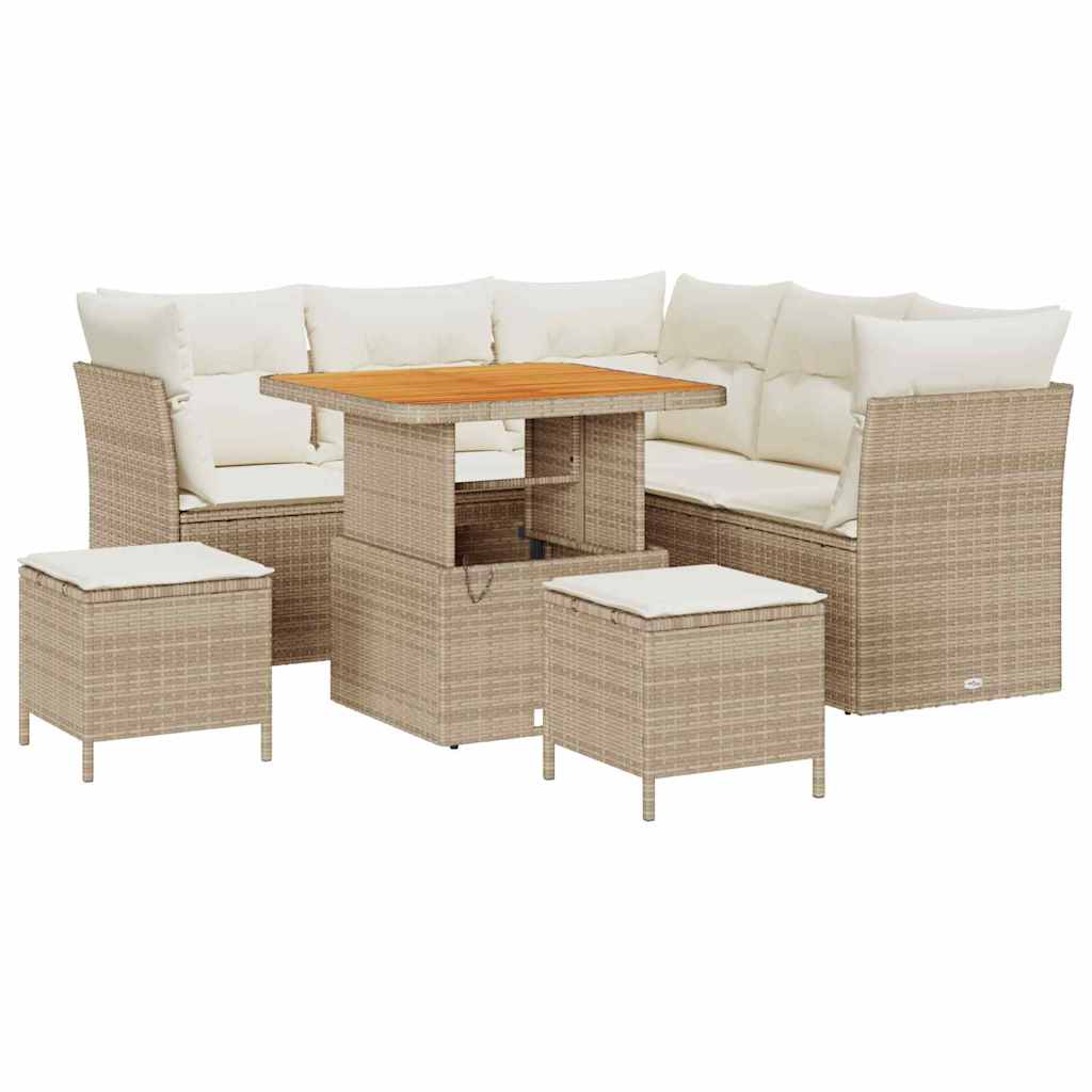 Set Divano da Giardino 8 pz 5-Numero di posti Beige e Crema