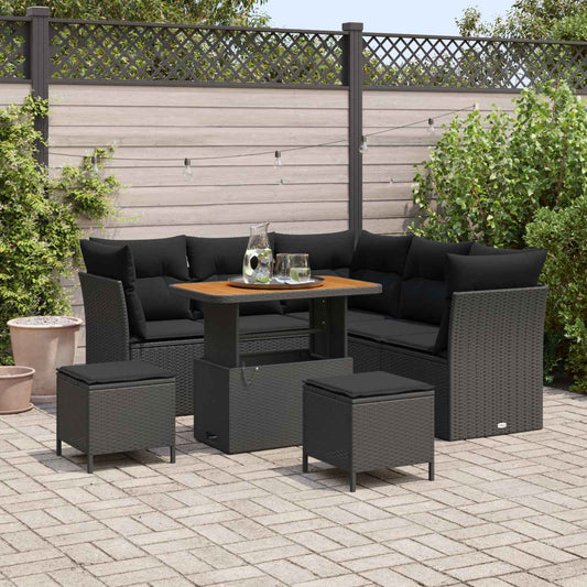 Set Divano da Giardino con cuscino con archiviazione 8 pcs Nero
