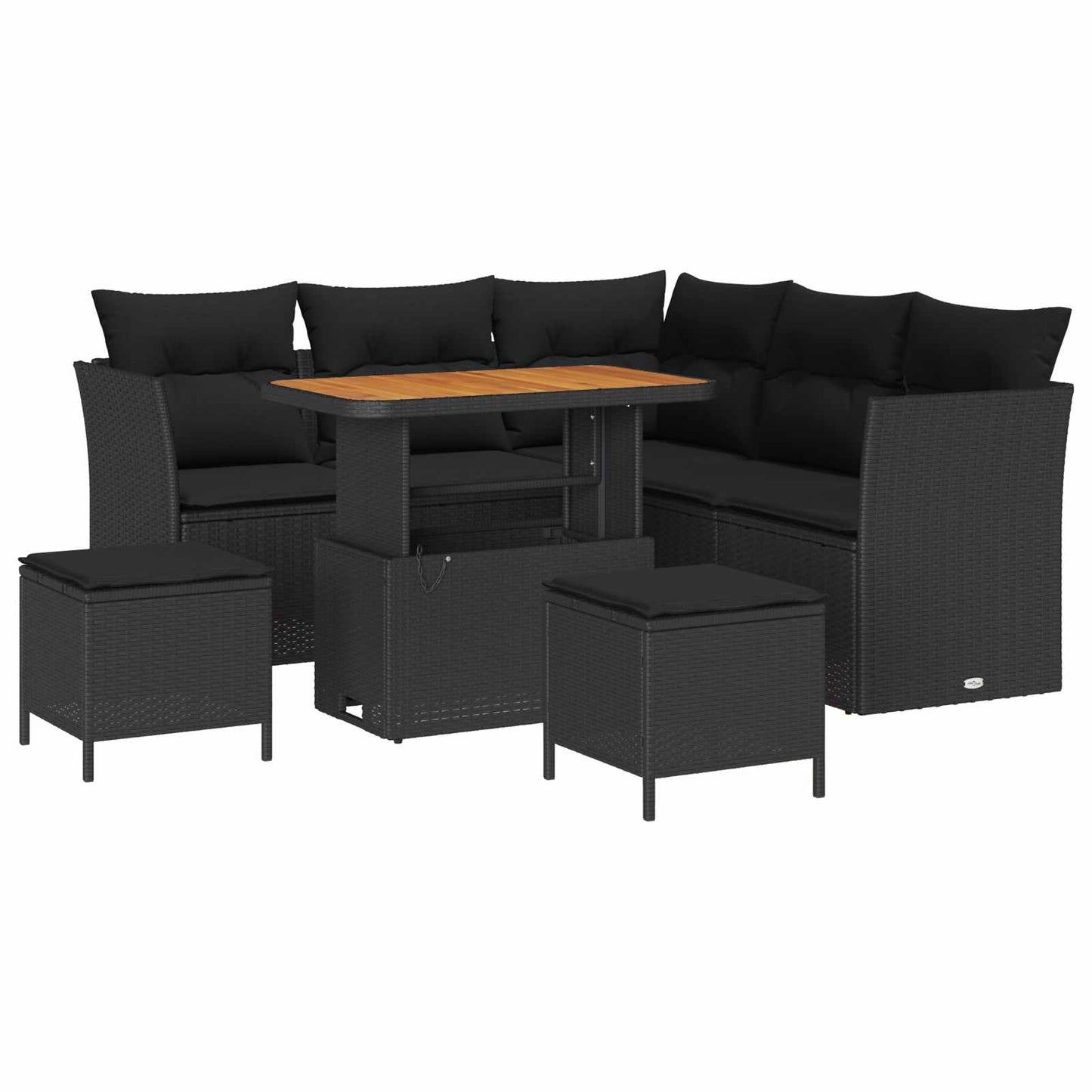 Set Divano da Giardino 8 pz 5-Numero di posti Nero polyrattan