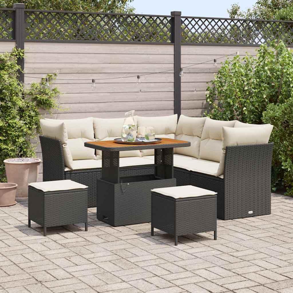 Set Divano da Giardino con cuscino 8 pcs Nero e crema | homemem39