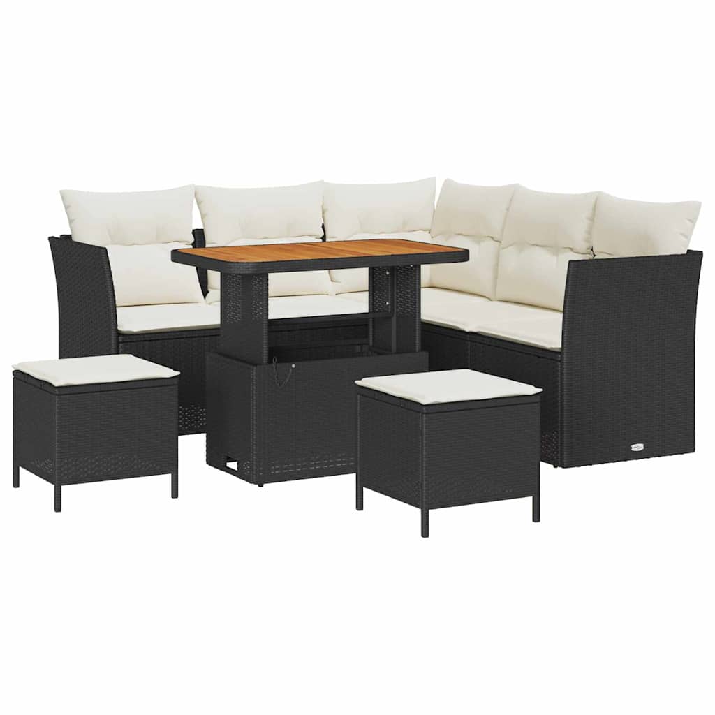 Set Divano da Giardino con cuscino 8 pcs Nero e crema | homemem39