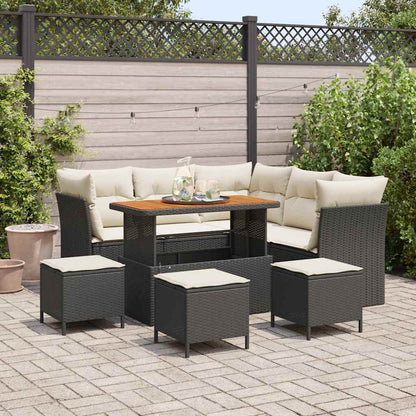 Set Divano da Giardino con cuscino 9 pcs Nero e crema | homemem39