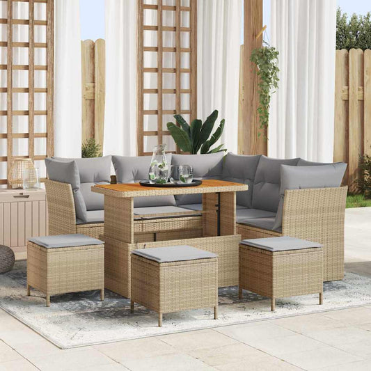 Set Divano da Giardino con cuscino 9 pcs beige e grigio chiaro