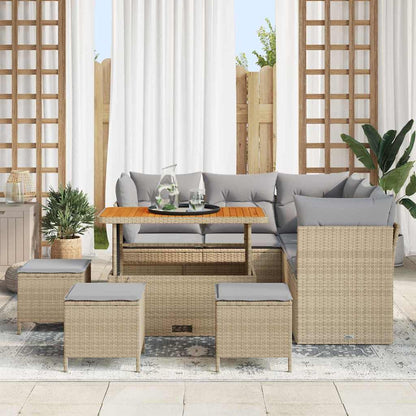 Set Divano da Giardino con cuscino 9 pcs beige e grigio chiaro | homemem39