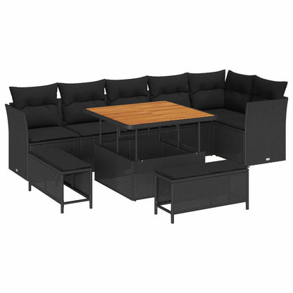 Set Divano da Giardino 9 pz 6-Numero di posti Nero