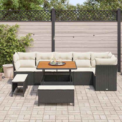 Set Divano da Giardino con cuscino 9 pcs Nero e crema | homemem39