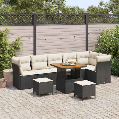Set Divano da Giardino con cuscino 9 pcs Nero e crema | homemem39