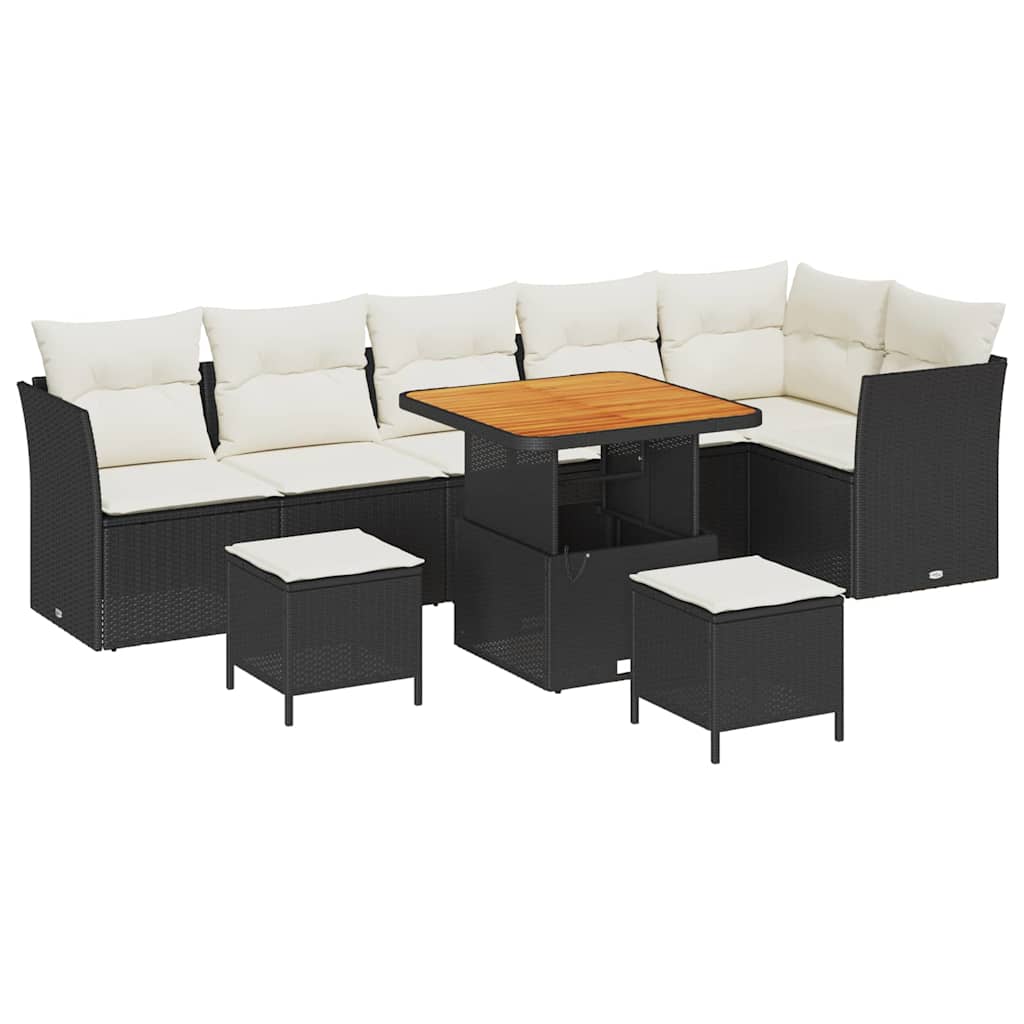 Set Divano da Giardino con cuscino 9 pcs Nero e crema | homemem39
