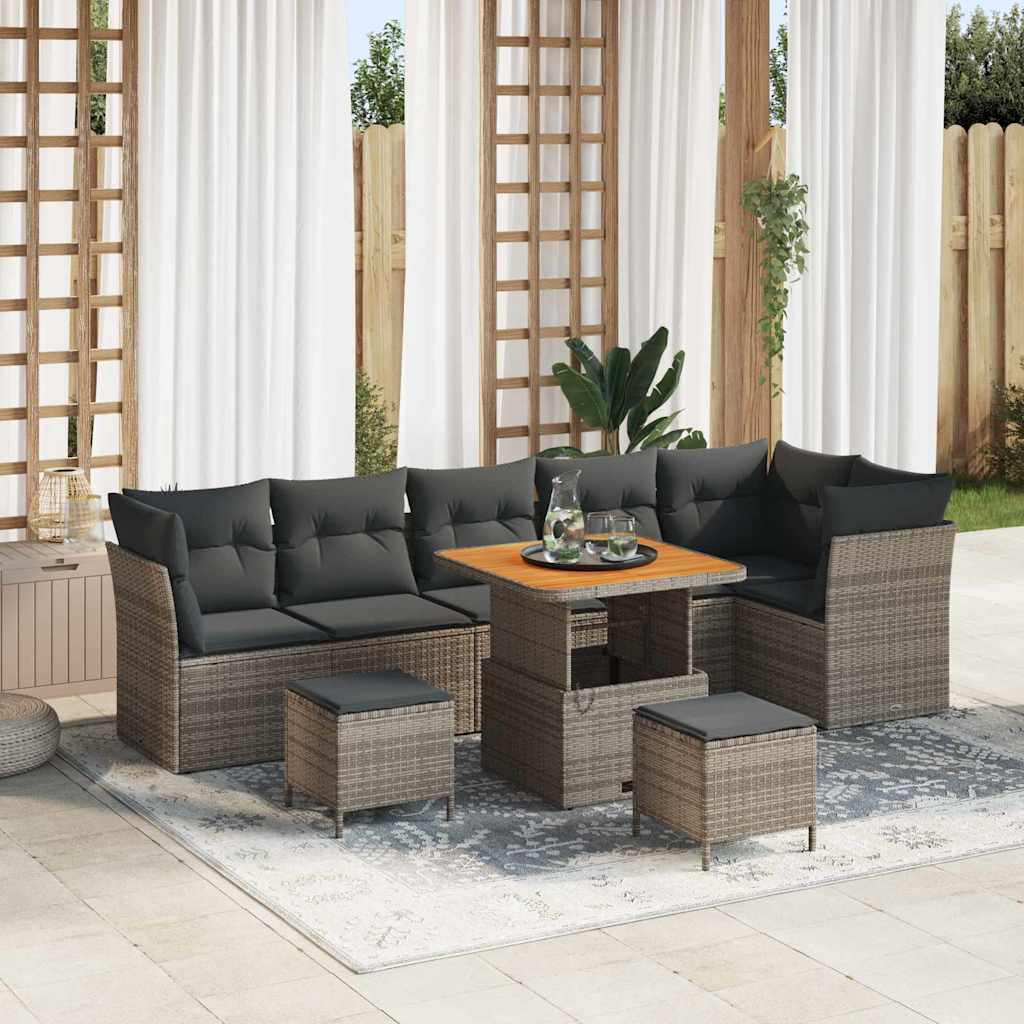 Set Divano da Giardino con cuscino 9 pcs Grigio | homemem39