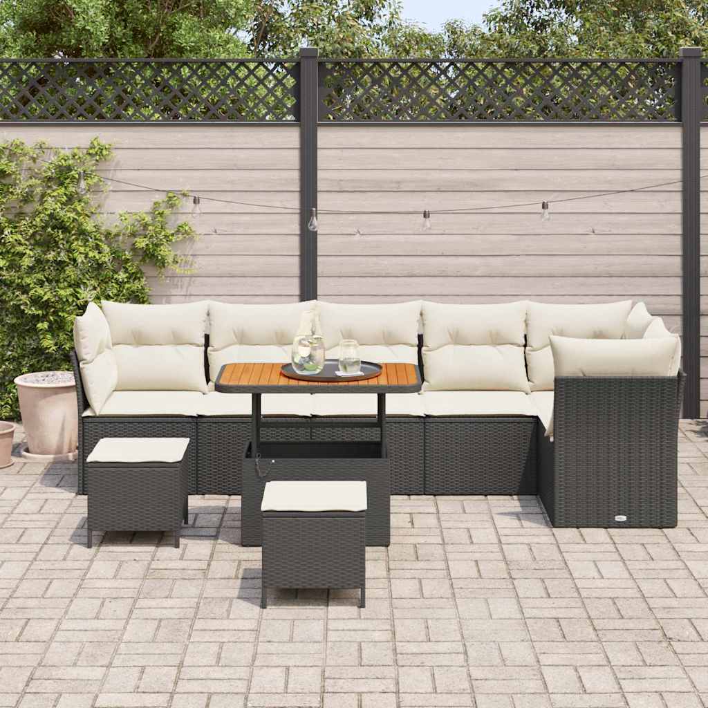 Set Divano da Giardino con cuscino 9 pcs Nero e crema | homemem39