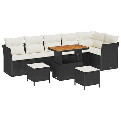 Set Divano da Giardino con cuscino 9 pcs Nero e crema | homemem39