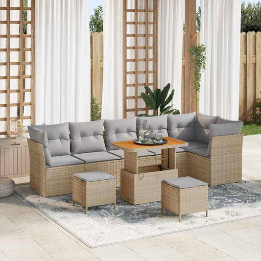 Set Divano da Giardino con cuscino 9 pcs beige e grigio chiaro