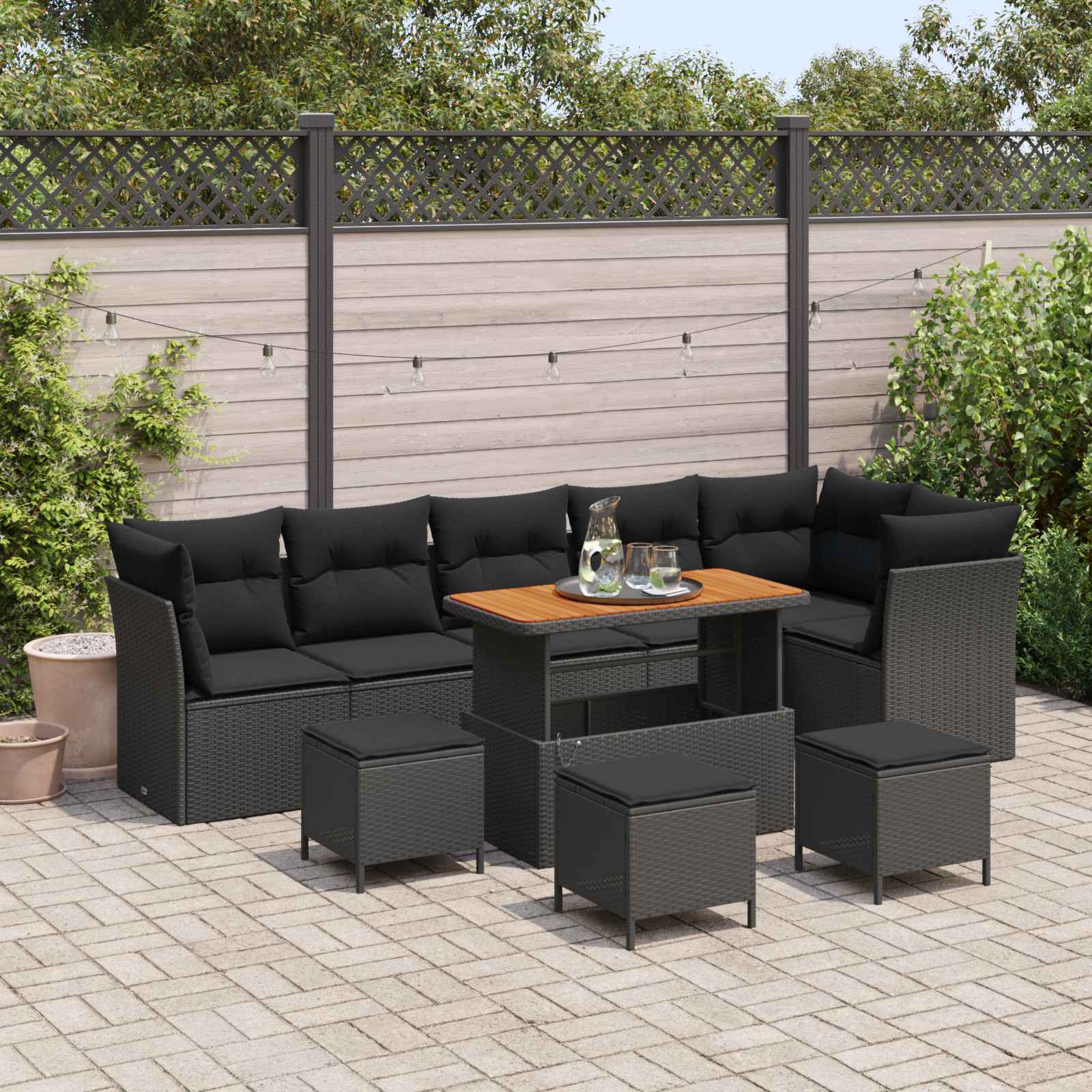 Set Divano da Giardino con cuscino 10 pcs Nero | homemem39