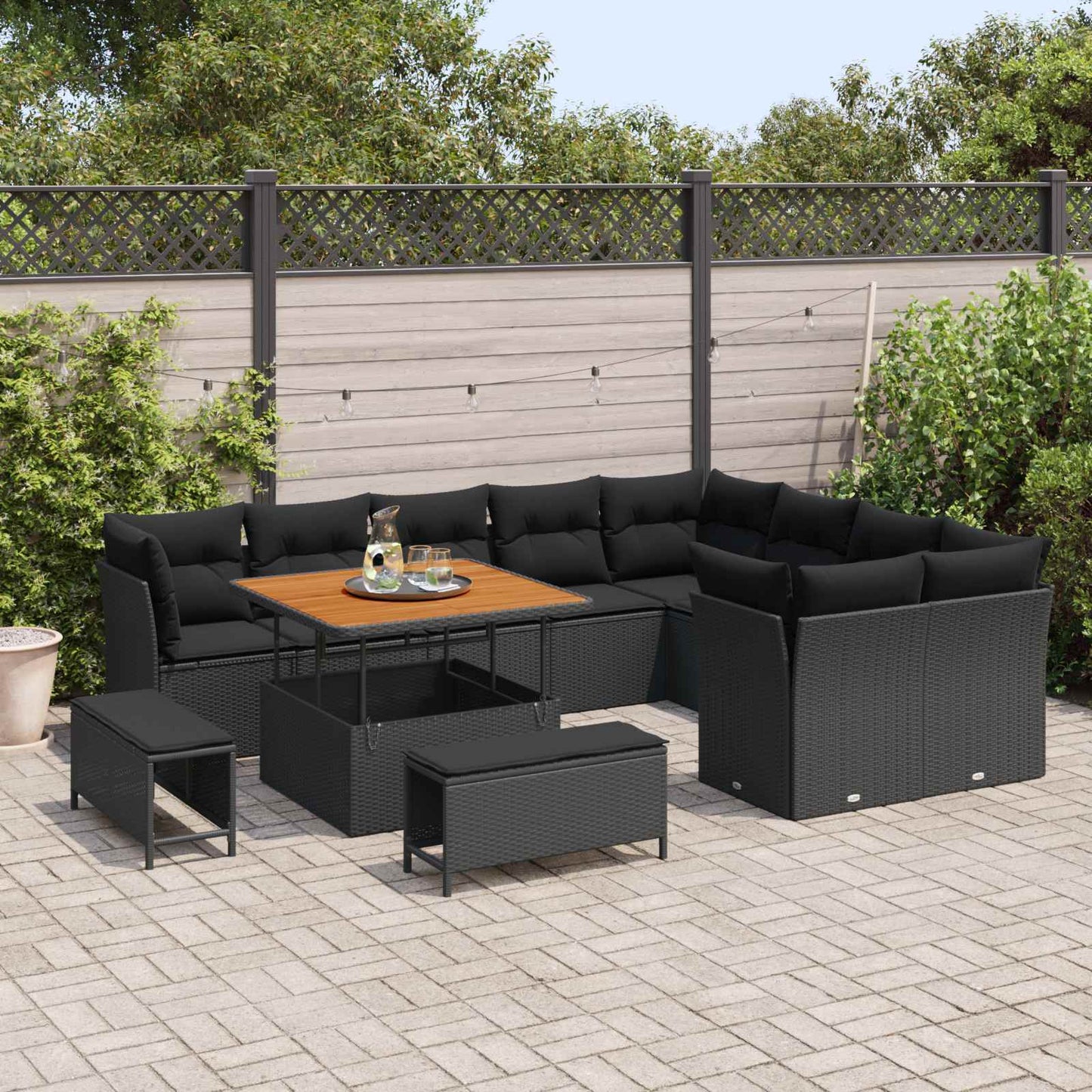 Set Divano da Giardino con cuscino 12 pcs Nero | homemem39