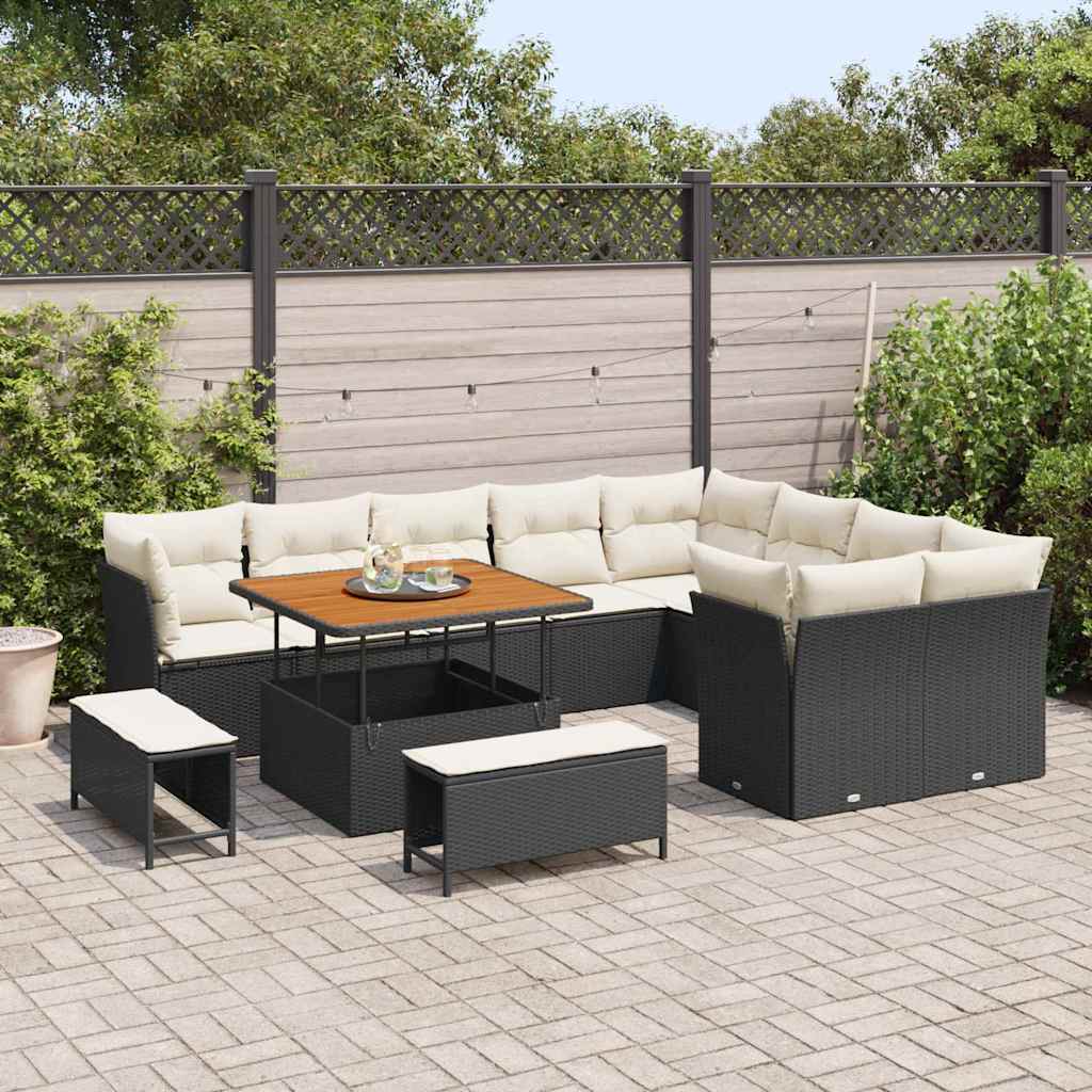Set Divano da Giardino con cuscino 12 pcs Nero e crema | homemem39