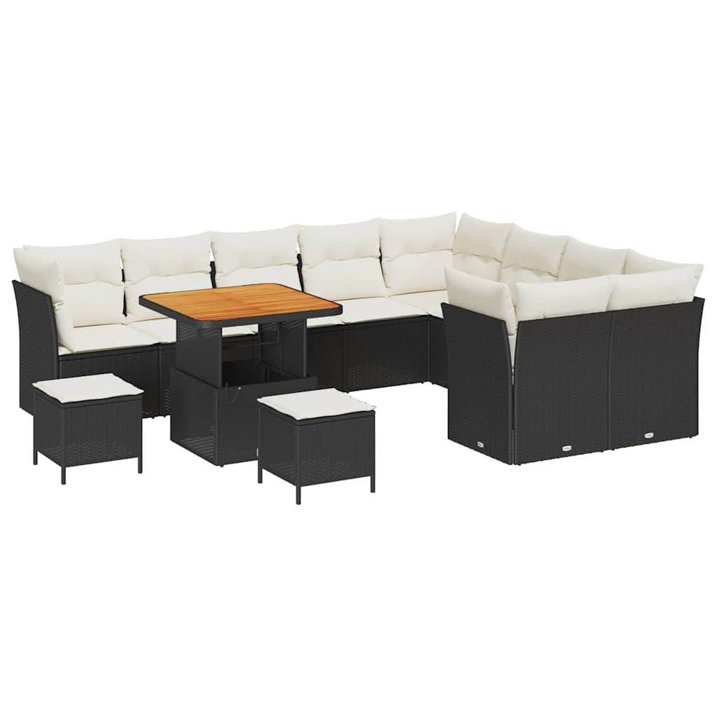 Set Divano da Giardino 12 pz 9-Numero di posti Nero e Crema
