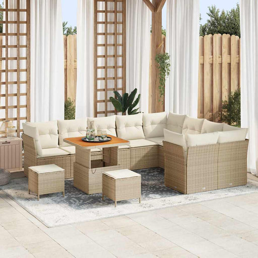 Set Divano da Giardino 12 pz 9-Numero di posti Beige e Crema
