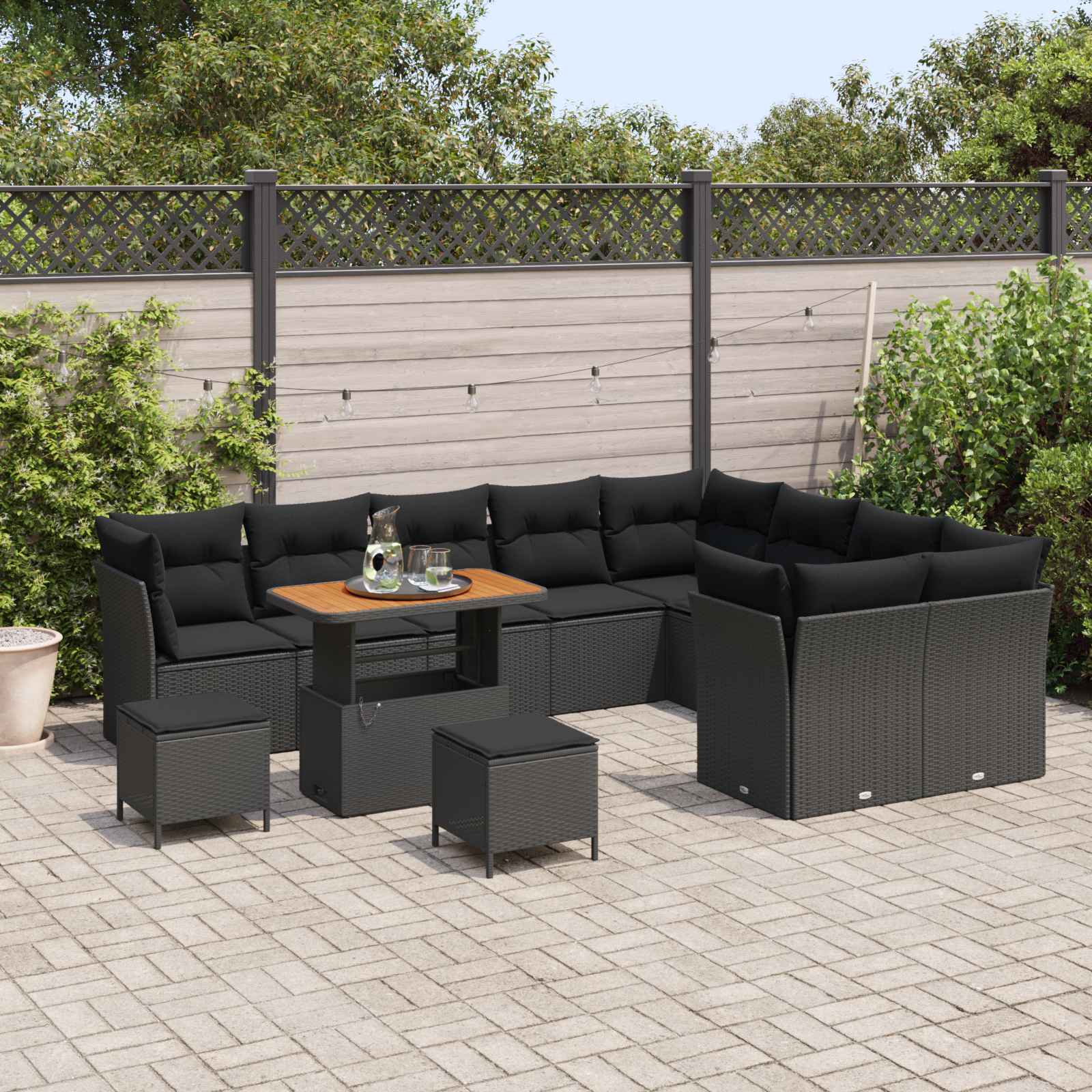 Set Divano da Giardino con cuscino 12 pcs Nero | homemem39