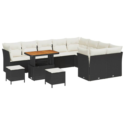 Set Divano da Giardino 12 pz 9-Numero di posti Nero e Crema