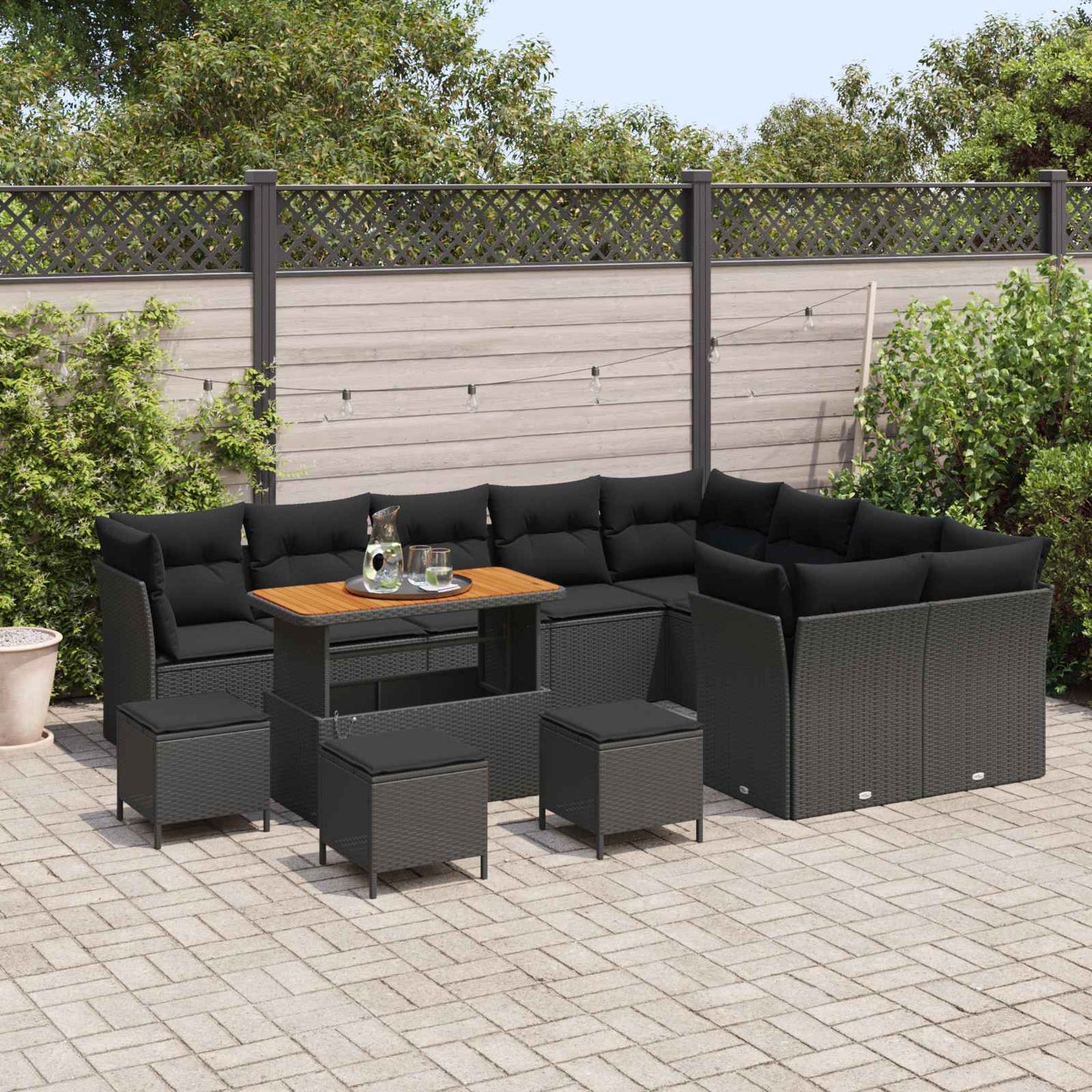 Set Divano da Giardino con cuscino 13 pcs Nero | homemem39