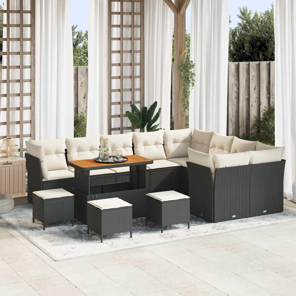 Set Divano da Giardino 13 pz 9-Numero di posti Nero e Crema