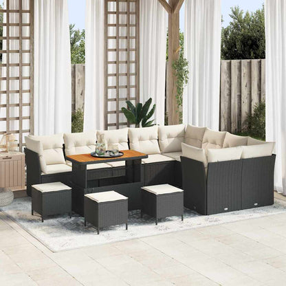 Set Divano da Giardino 13 pz 9-Numero di posti Nero e Crema
