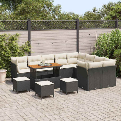 Set Divano da Giardino 13 pz 9-Numero di posti Nero e Crema