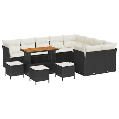 Set Divano da Giardino 13 pz 9-Numero di posti Nero e Crema