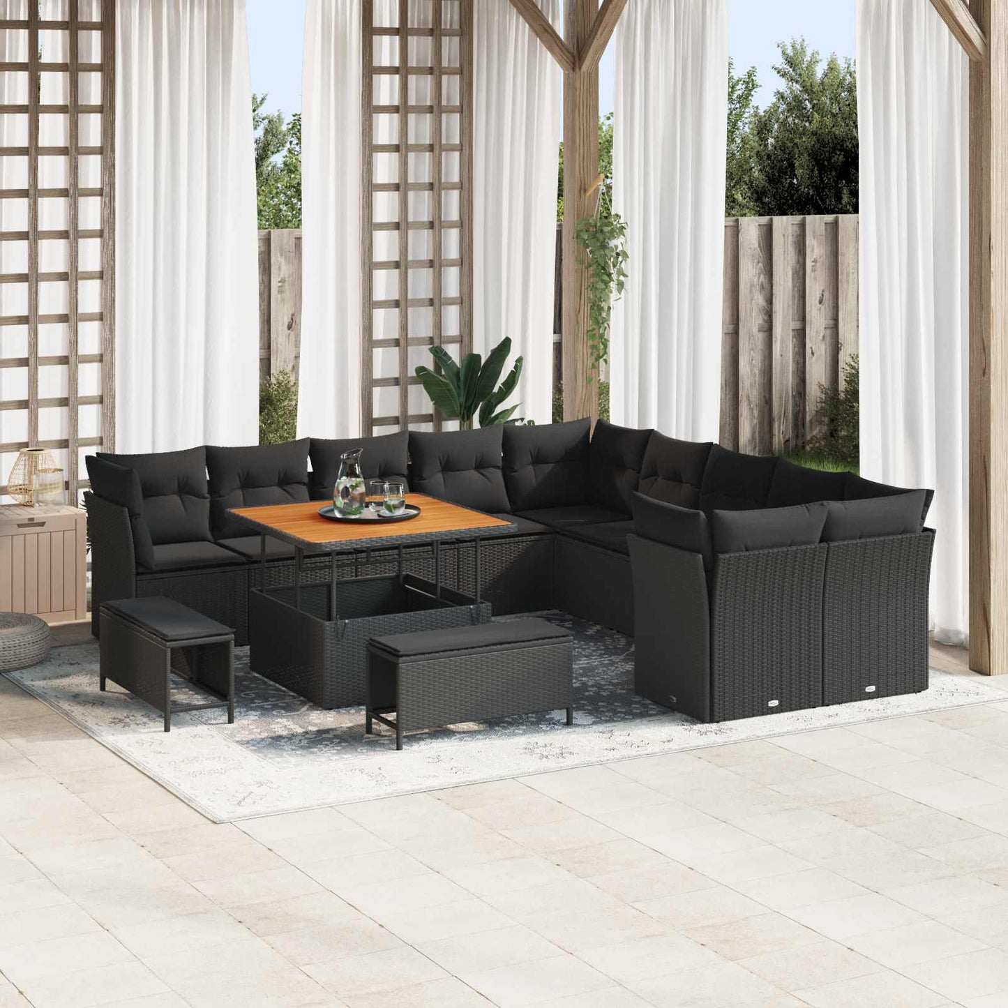 Set Divano da Giardino 13 pz Nero polyrattan