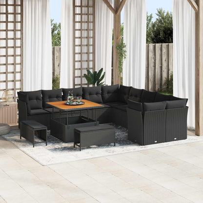 Set Divano da Giardino 13 pz Nero polyrattan