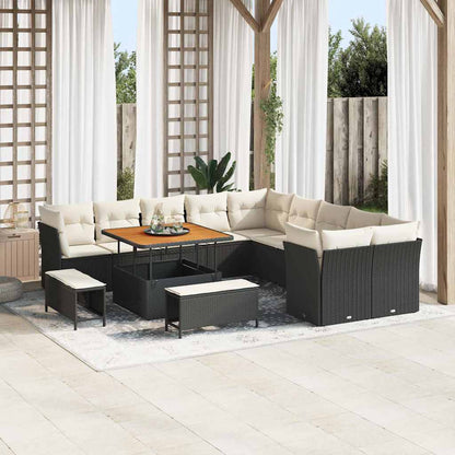 Set Divano da Giardino 13 pz Nero e Crema polyrattan