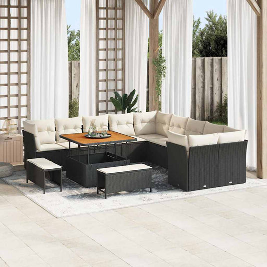 Set Divano da Giardino 13 pcs Nero e Crema polyrattan