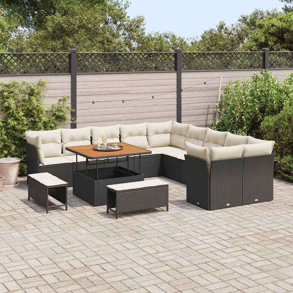 Set Divano da Giardino 13 pz Nero e Crema polyrattan