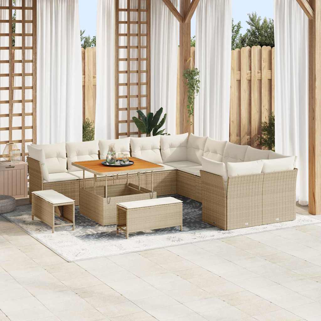 Set Divano da Giardino 13 pcs Beige e Crema polyrattan