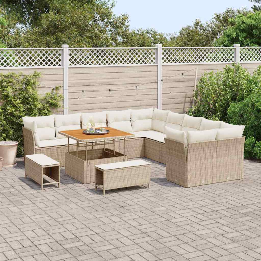 Set Divano da Giardino 13 pcs Beige e Crema polyrattan