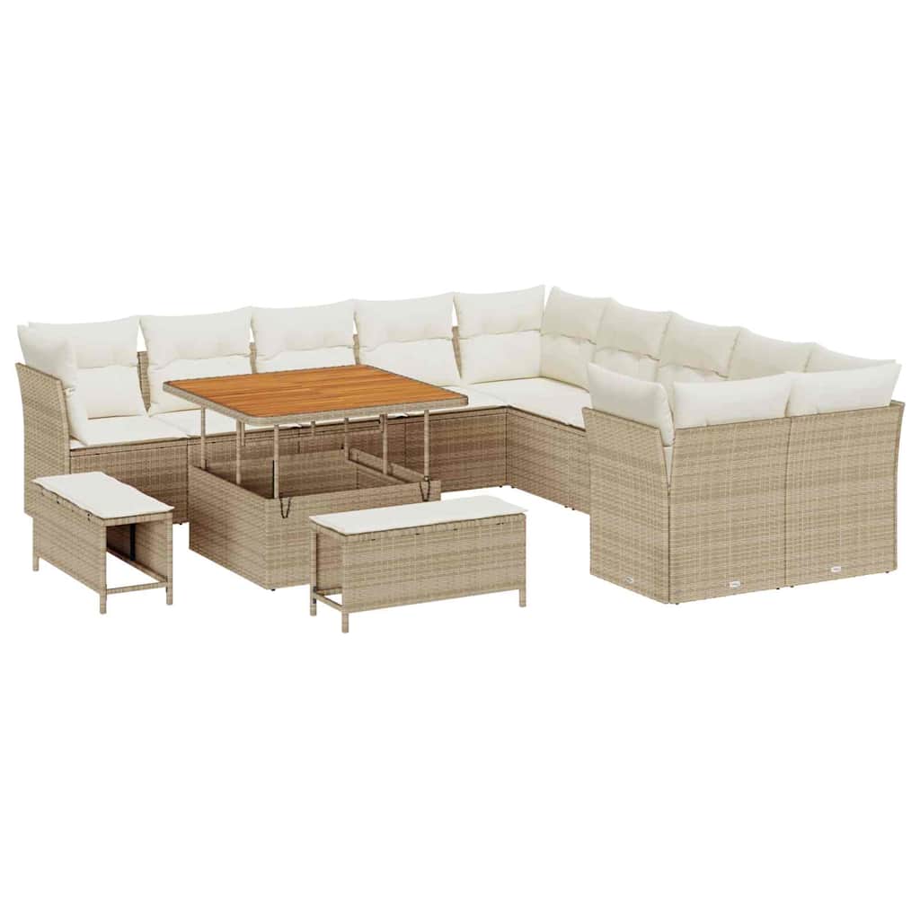 Set Divano da Giardino 13 pcs Beige e Crema polyrattan