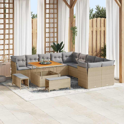 Set Divano da Giardino 13 pz Beige e Grigio Chiaro polyrattan