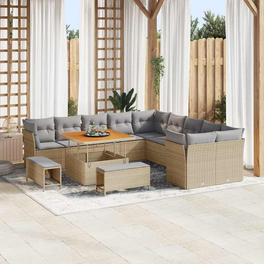 Set Divano da Giardino 13 pcs Beige e Grigio Chiaro polyrattan