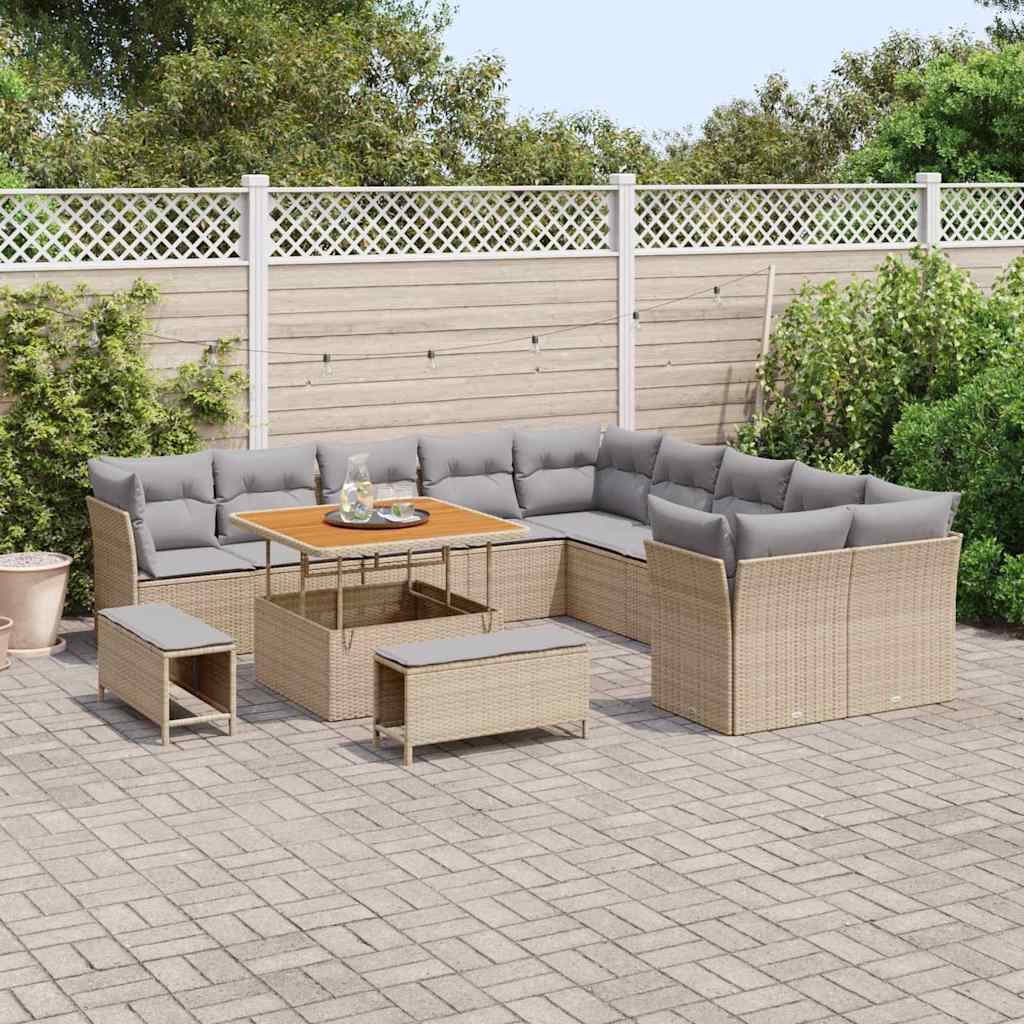 Set Divano da Giardino 13 pz Beige e Grigio Chiaro polyrattan