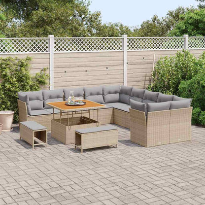 Set Divano da Giardino 13 pz Beige e Grigio Chiaro polyrattan