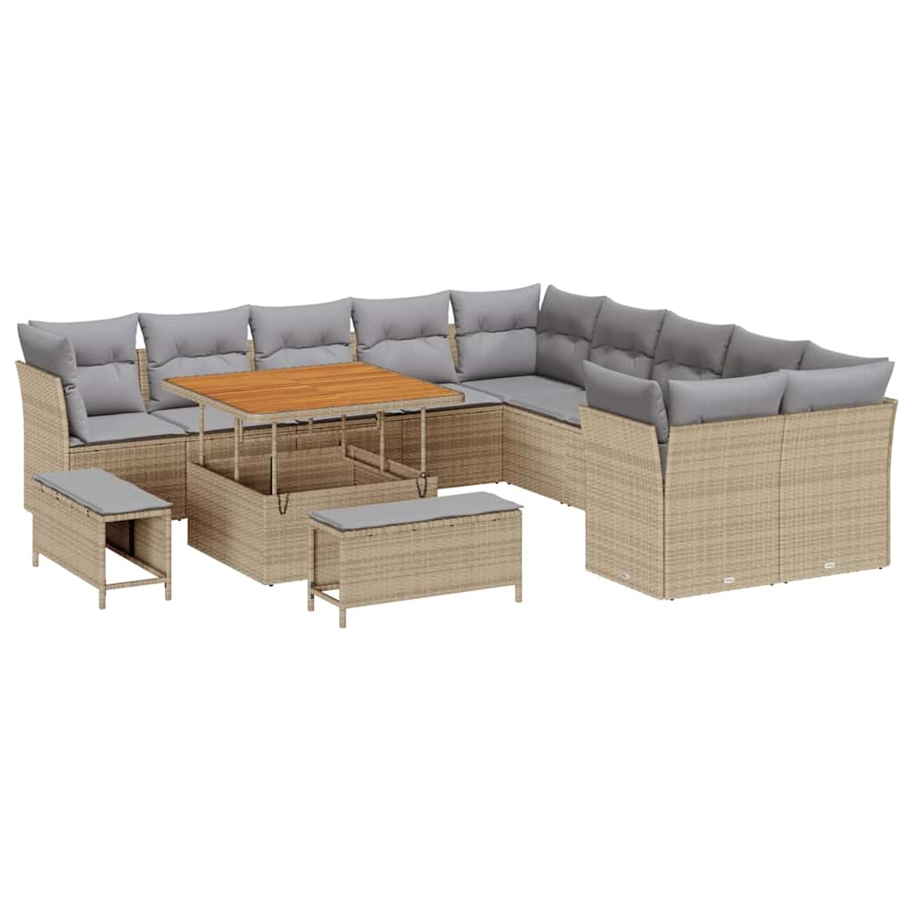 Set Divano da Giardino 13 pz Beige e Grigio Chiaro polyrattan