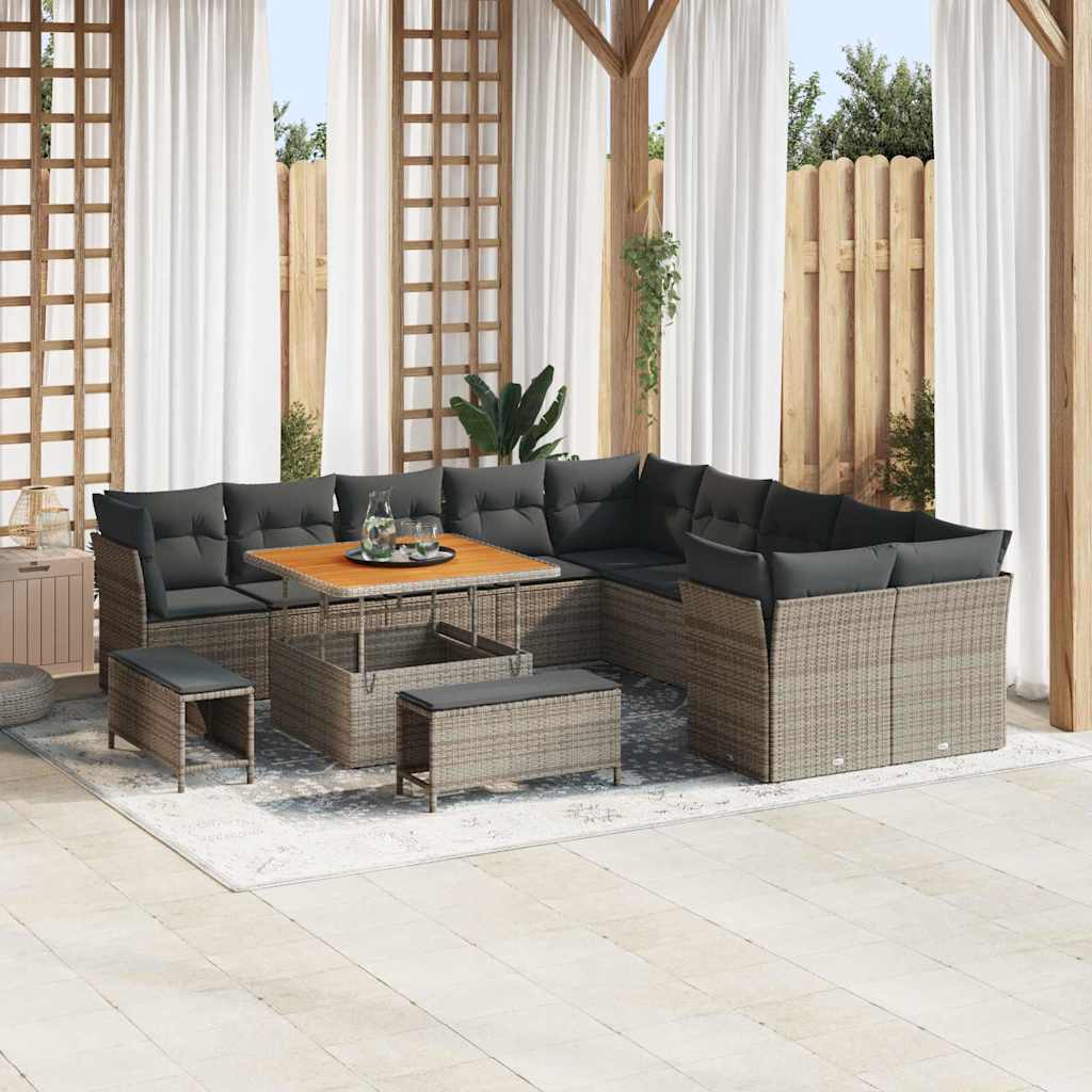 Set Divano da Giardino 13 pz Grigio polyrattan