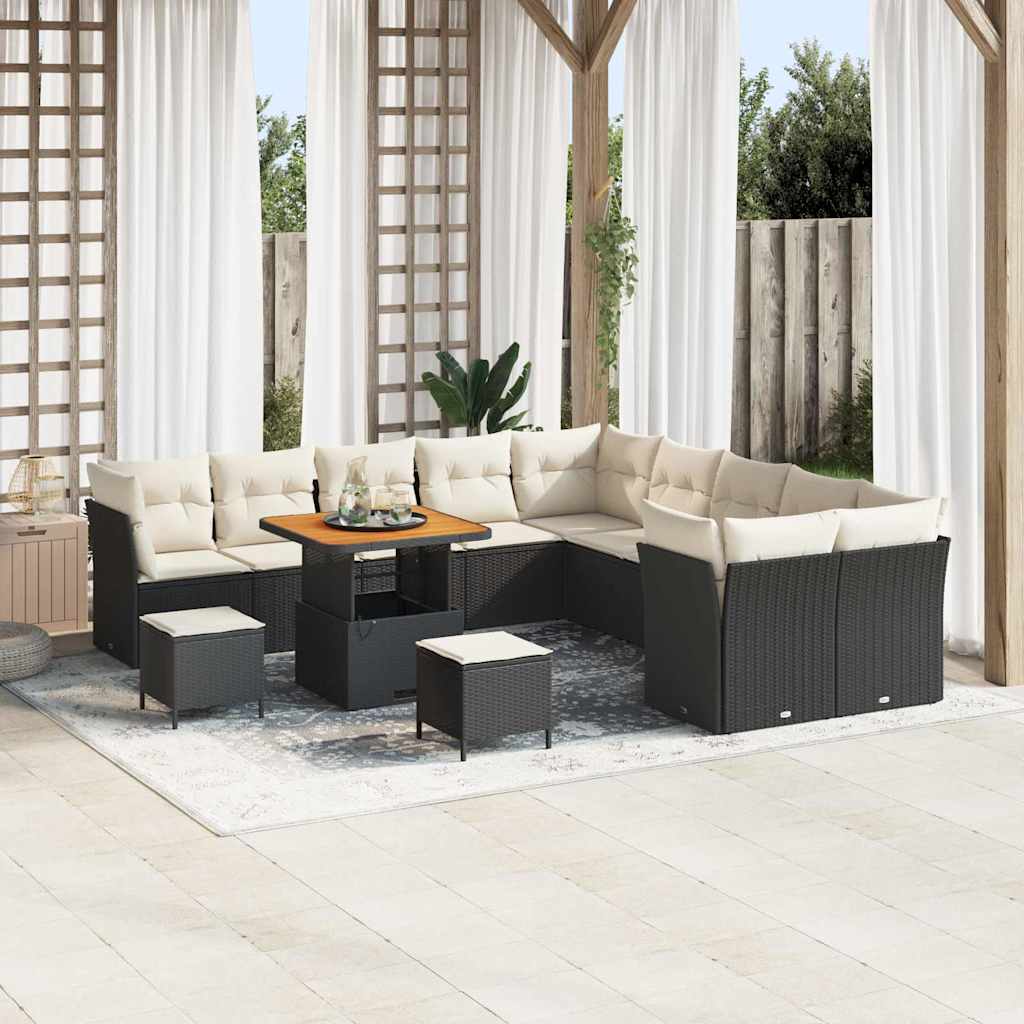 Set Divano da Giardino 13 pcs Nero e Crema polyrattan | homemem39