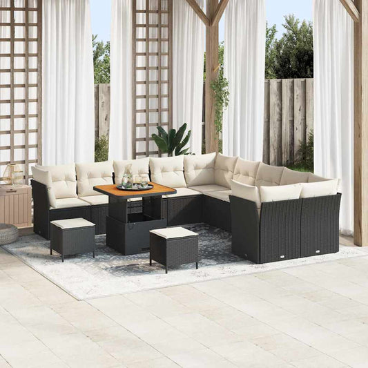 Set Divano da Giardino 13 pcs Nero e Crema polyrattan