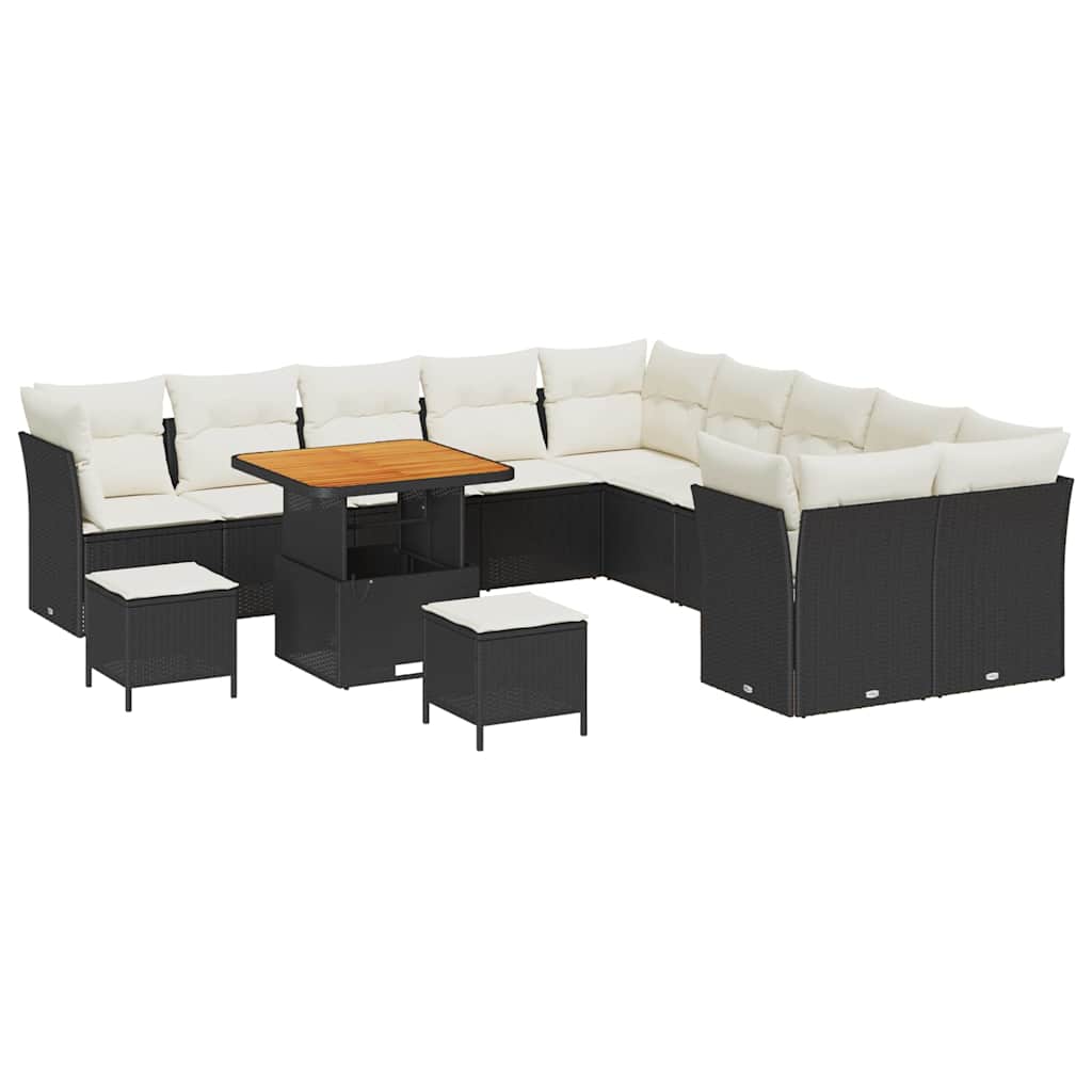 Set Divano da Giardino 13 pcs Nero e Crema polyrattan | homemem39